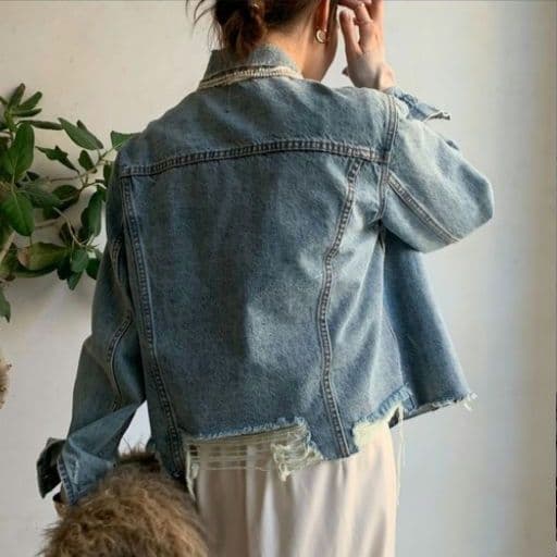 【タグ付新品】オーバーサイズ デニムジャケット ショート丈ダメージGジャン