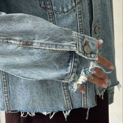 【タグ付新品】オーバーサイズ デニムジャケット ショート丈ダメージGジャン