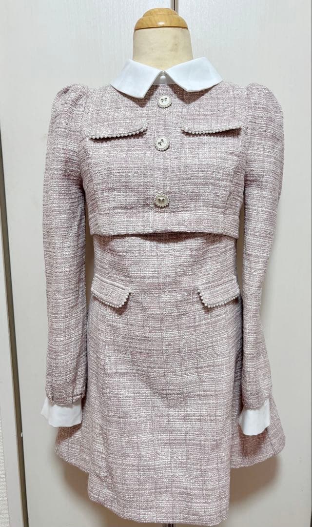 evelyn ツイードミニフレアワンピース