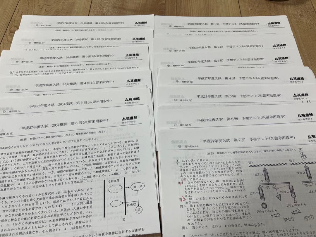 エレファントさん専用　英進館 小6TZ 理科 算数国語プリント久留米附設中学校