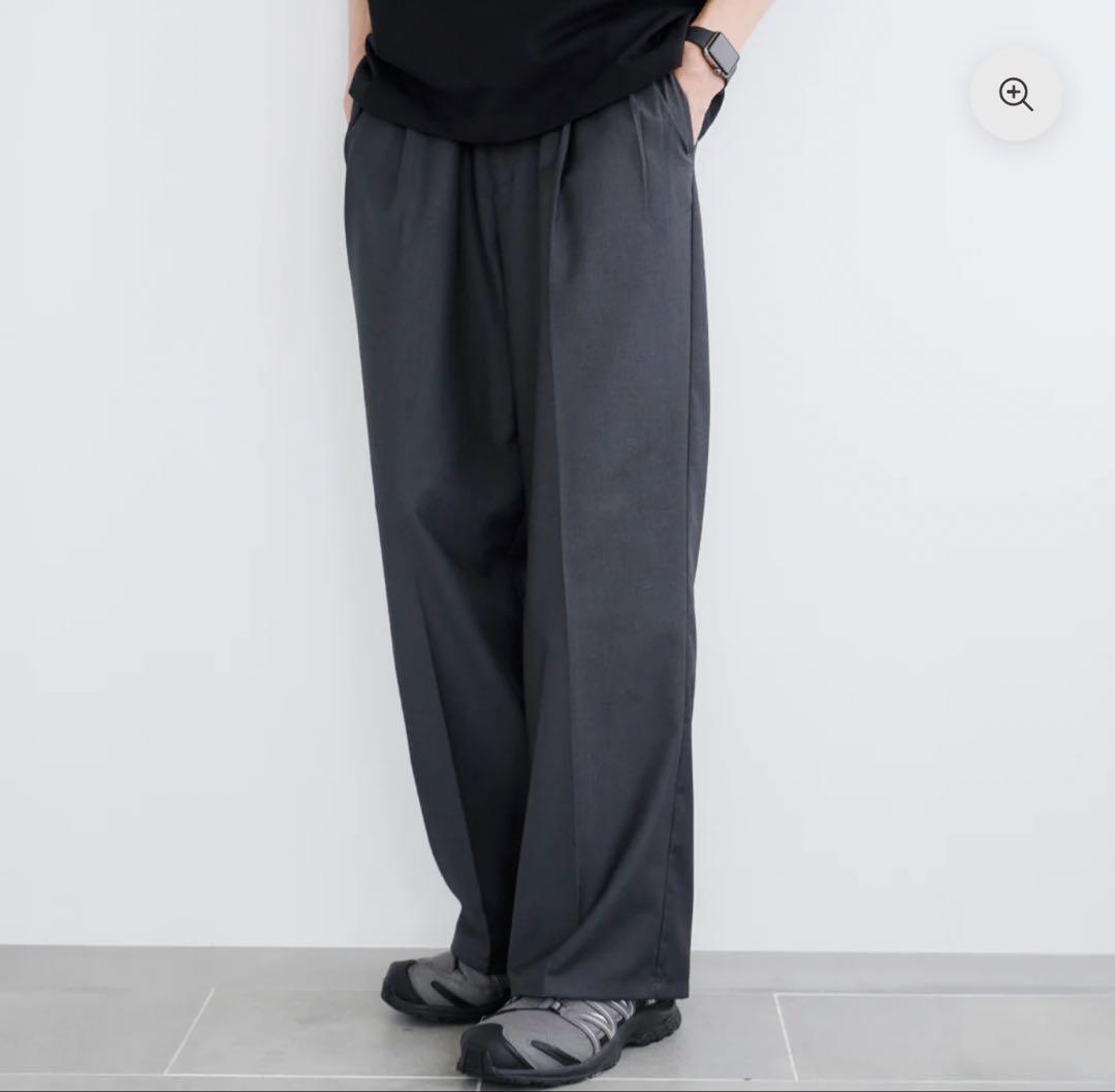 retouch 2Tuck Wide Slacks-gray- Lサイズ
