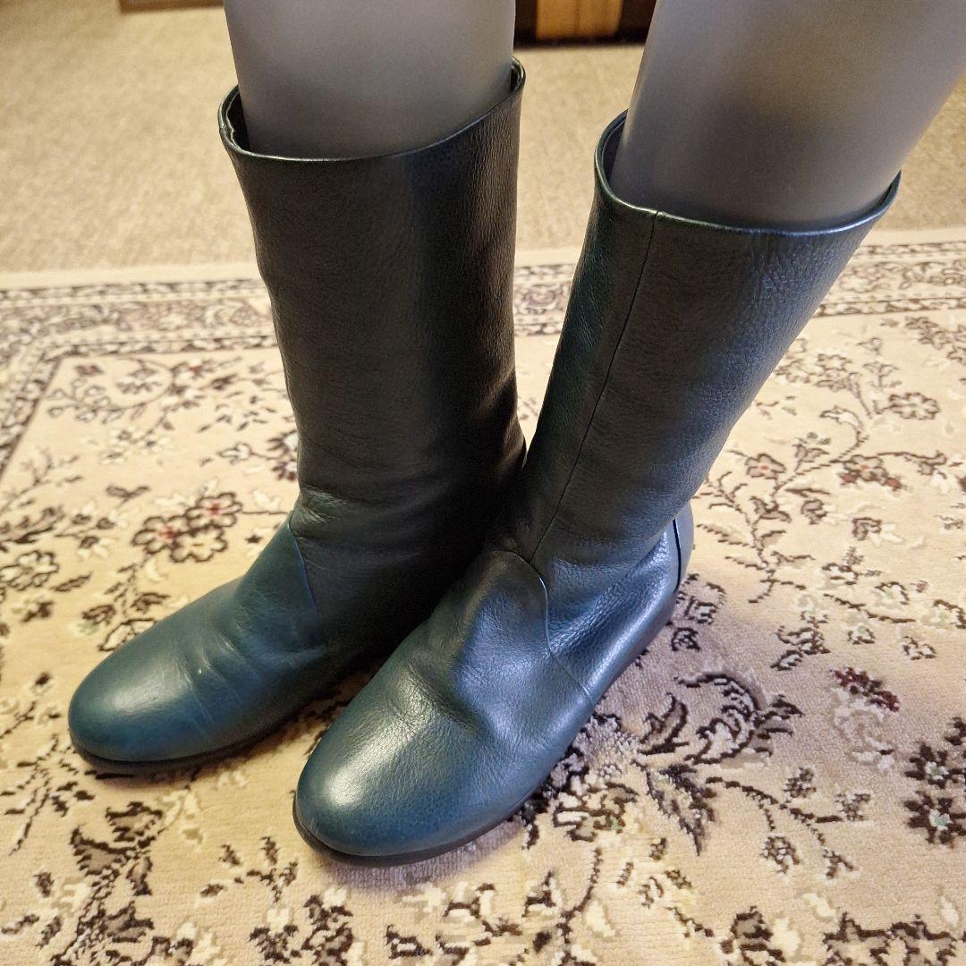 即発送　極美品ヨーガンレール　ダークグリーン レザー ミドルブーツ