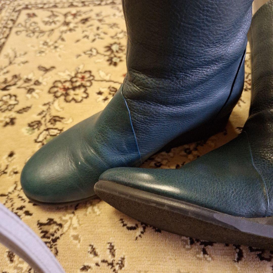 即発送　極美品ヨーガンレール　ダークグリーン レザー ミドルブーツ