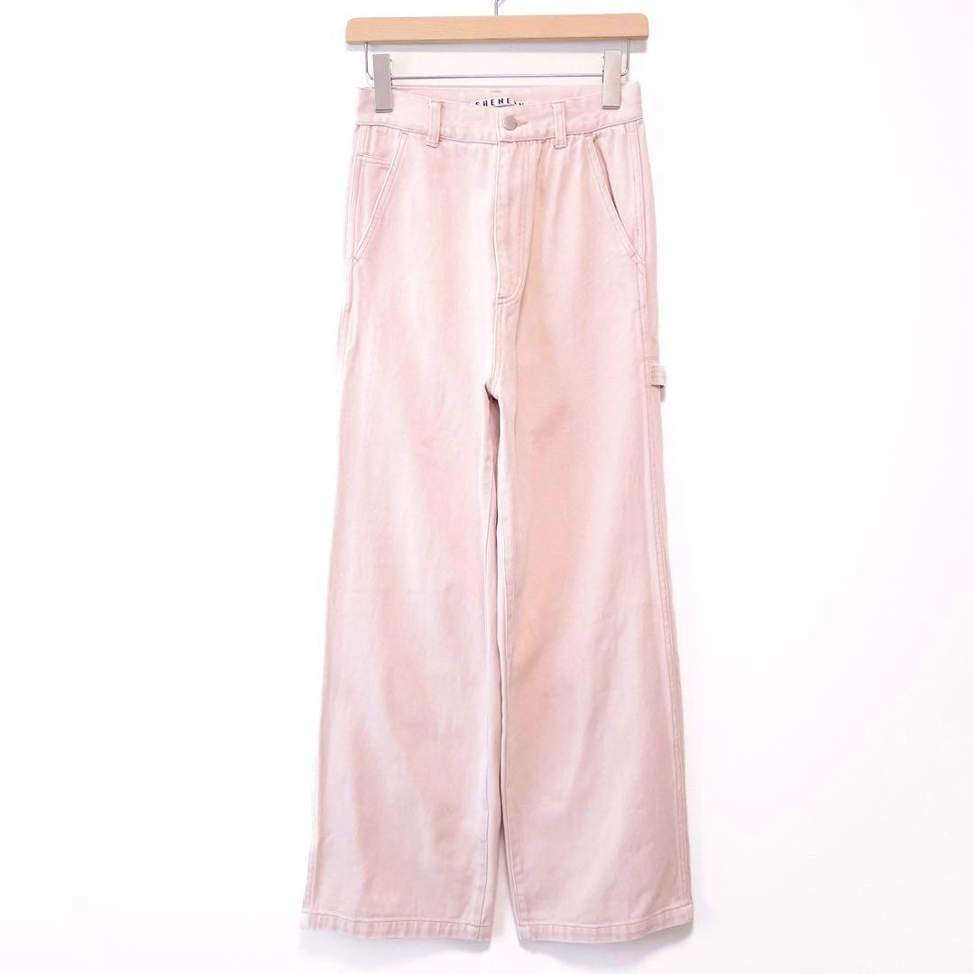 美品 SHENERY ペインターデニムパンツ ワイド ゆったり ピンク