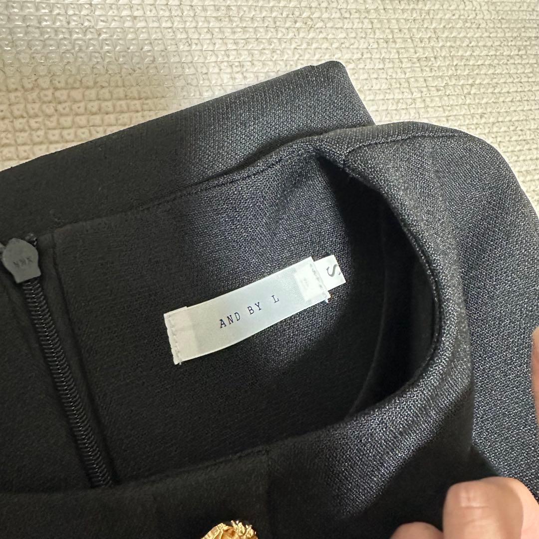 DHOLIC パール調ボタン プリーツ 7分袖 ツイード Aライン ワンピース