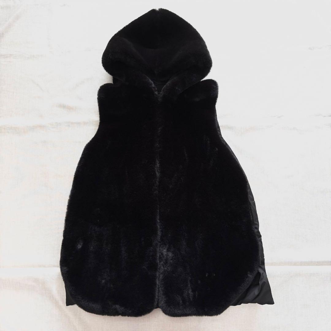 試着のみ☆Aga エコファーベスト　ブラック　9号　ヤマダヤ　ジレ　フード　ファ