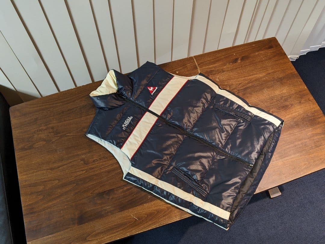 ルコック　ゴルフ　ダウンベスト　ナイロン　ウェア　デサント　アウター　紺　防寒