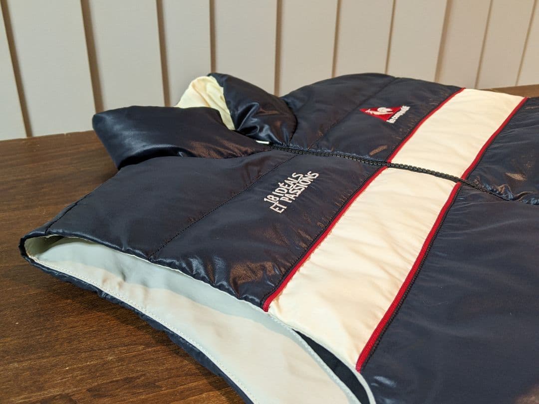 ルコック　ゴルフ　ダウンベスト　ナイロン　ウェア　デサント　アウター　紺　防寒