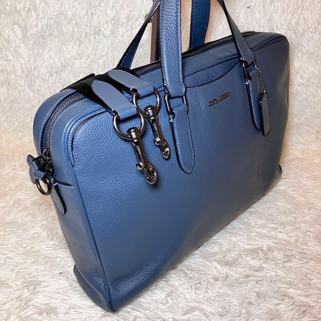 ☆良品☆ コーチ ブリーフケース グラハム 2way A4 レザー ブルー