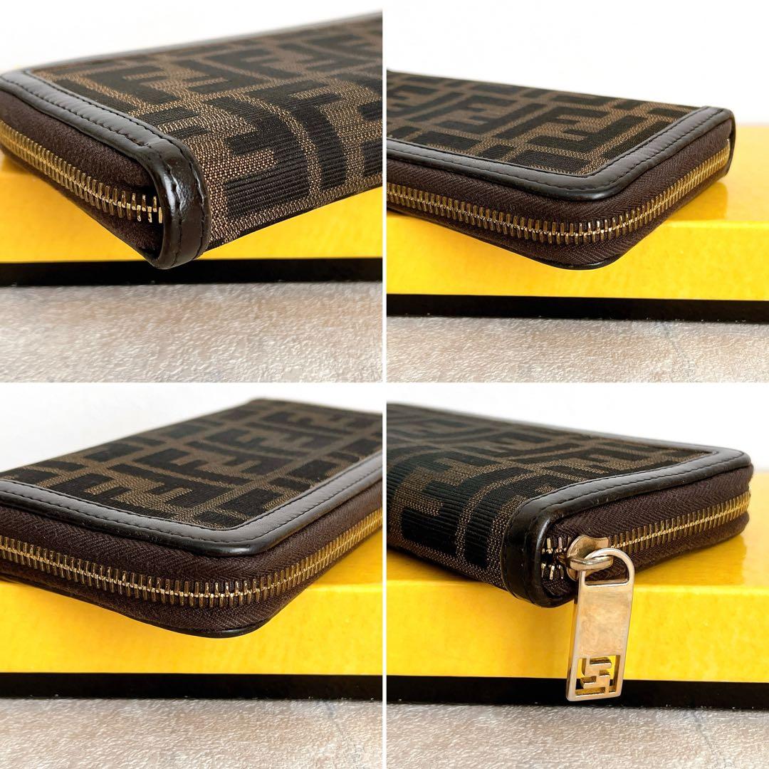美品✨FENDI ズッカ ラウンドファスナー 長財布 キャンバス ブラウン