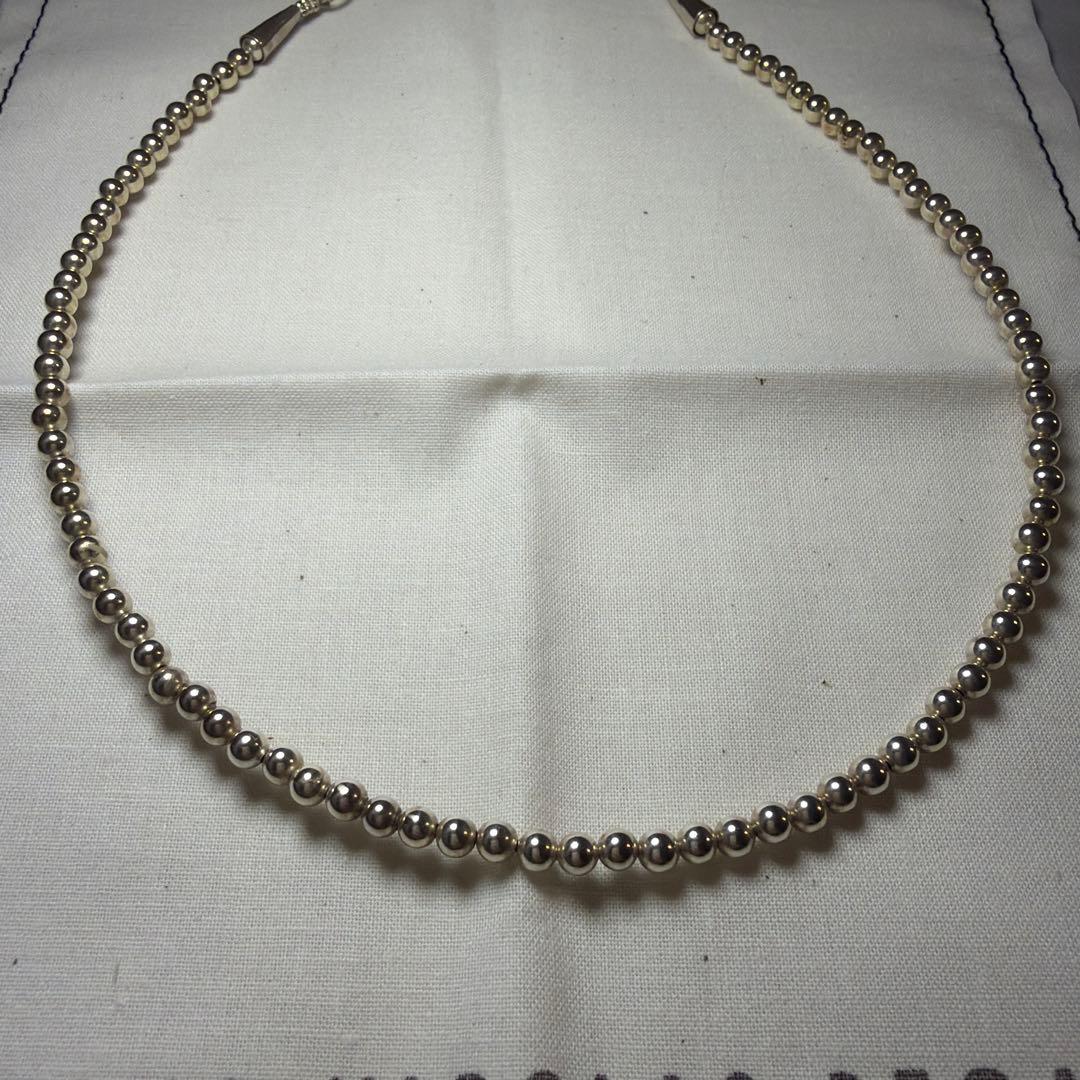 【新品未使用】ナバホパール40cm4mmシルバー ネックレスshiny