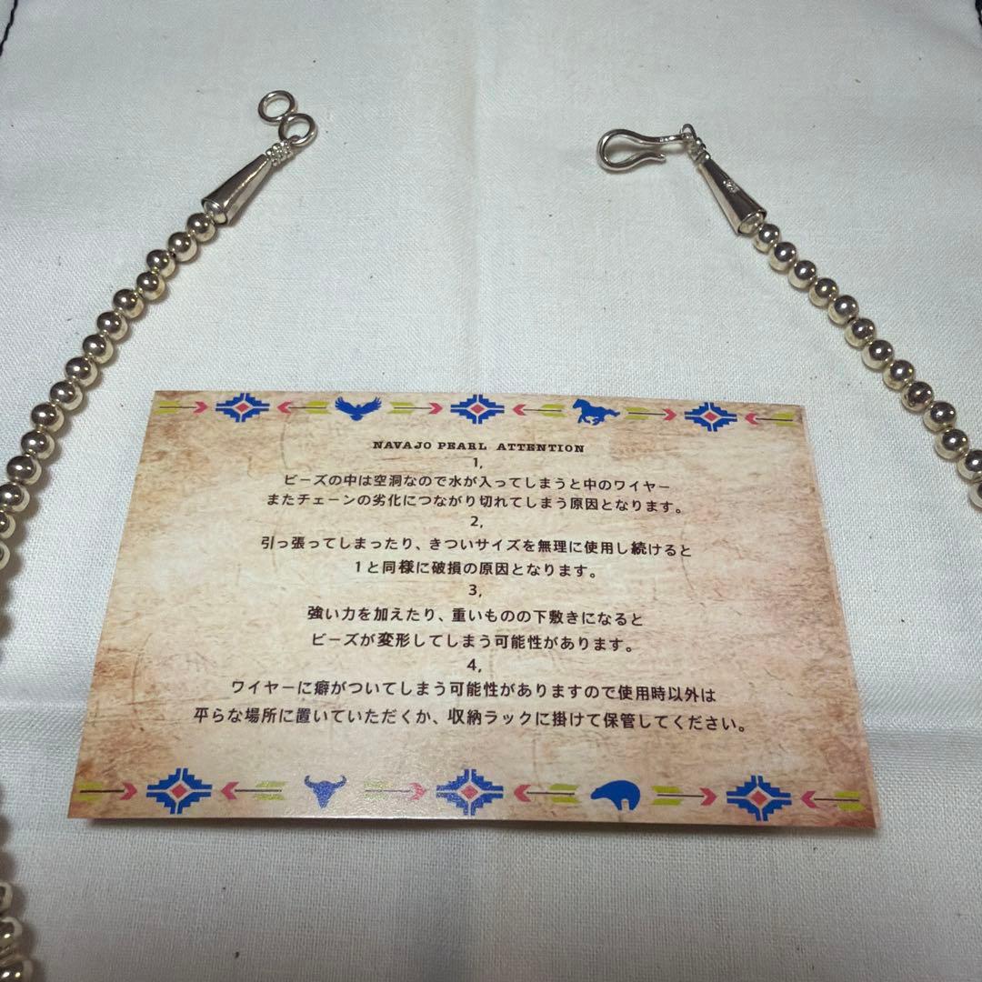 【新品未使用】ナバホパール40cm4mmシルバー ネックレスshiny