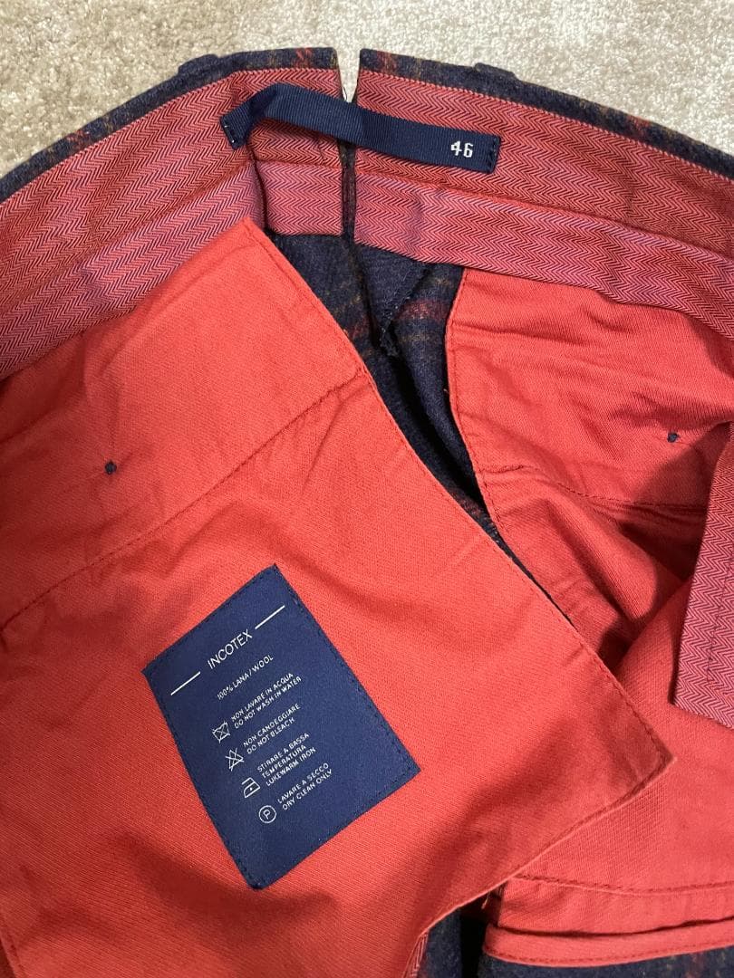 INCOTEX インコテックス 46 チェック 100% ウールスラックス 美品