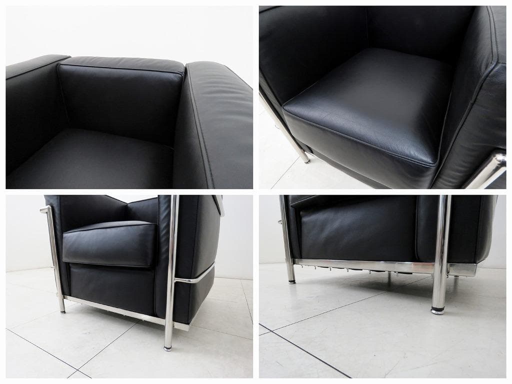 ★美品★ル・コルビュジェ LC2 シングルソファ 総本革 黒 リプロダクト ②