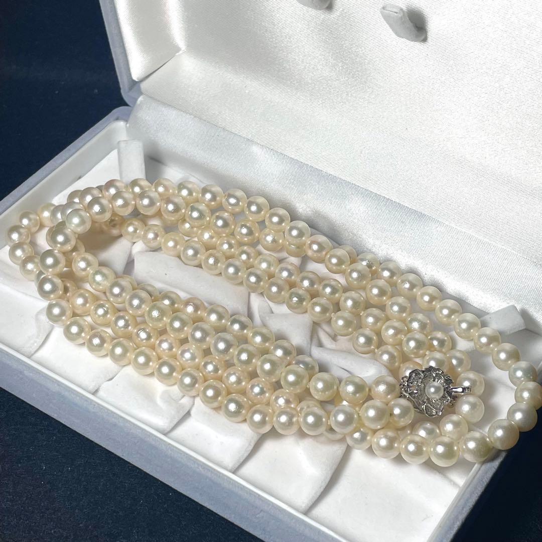 2連 ロング✨️ あこや真珠 パール ネックレス 約7.0~7.5mm 本真珠
