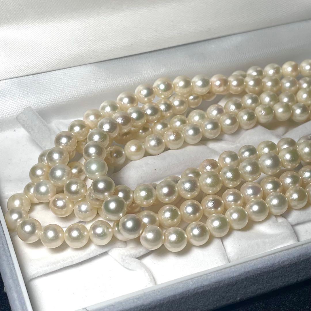 2連 ロング✨️ あこや真珠 パール ネックレス 約7.0~7.5mm 本真珠
