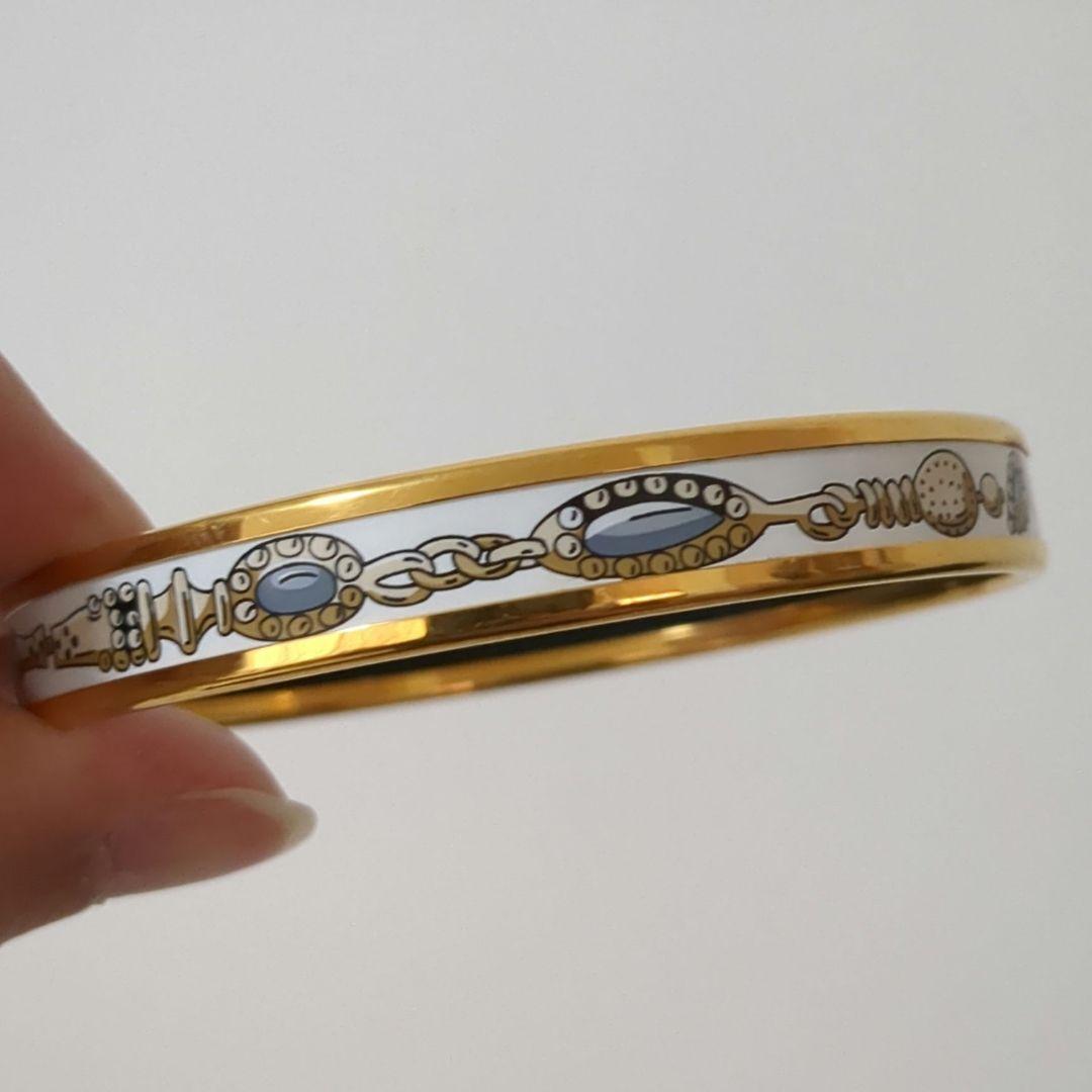 HERMES エマイユ バングル ブレスレット エルメス ゴールド　ホワイト