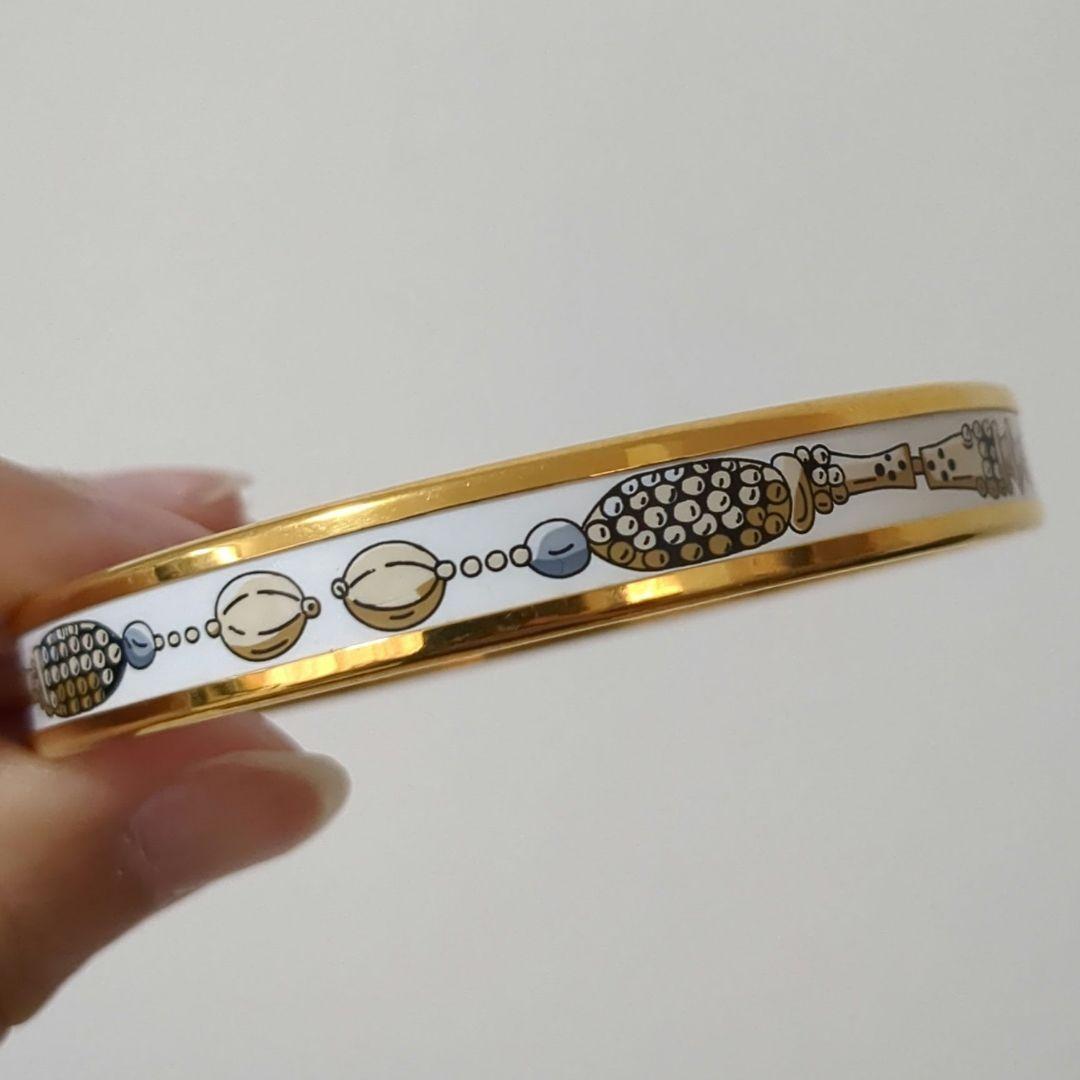 HERMES エマイユ バングル ブレスレット エルメス ゴールド　ホワイト