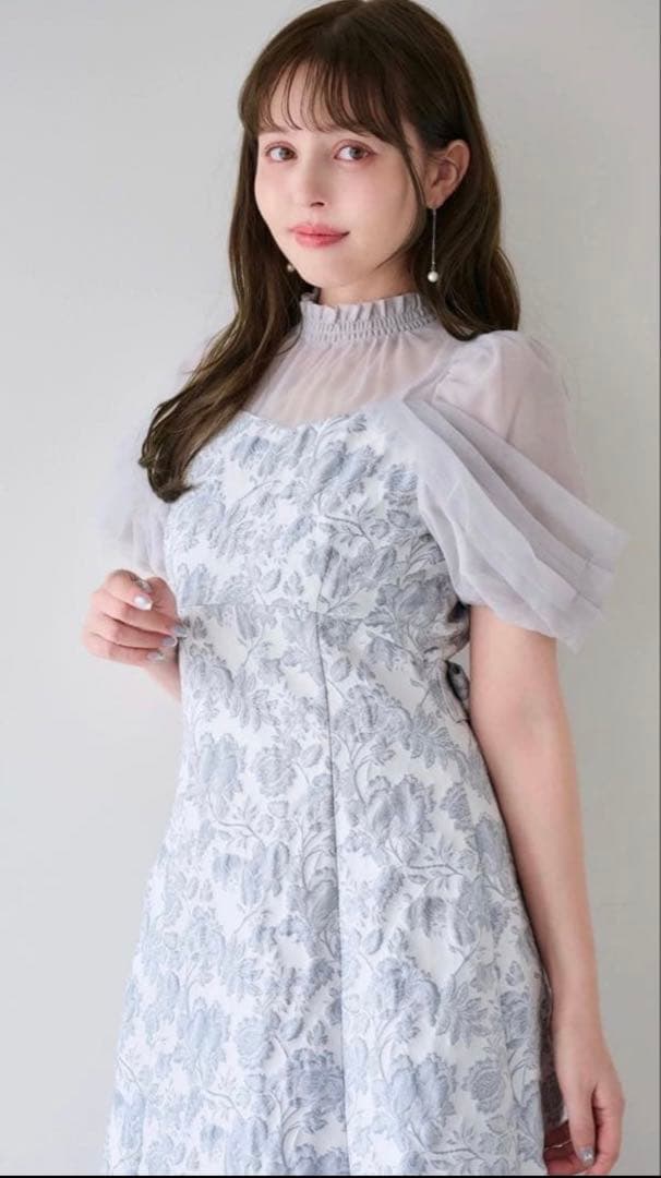 dazzlinシアーベールジャガードワンピース オフホワイト