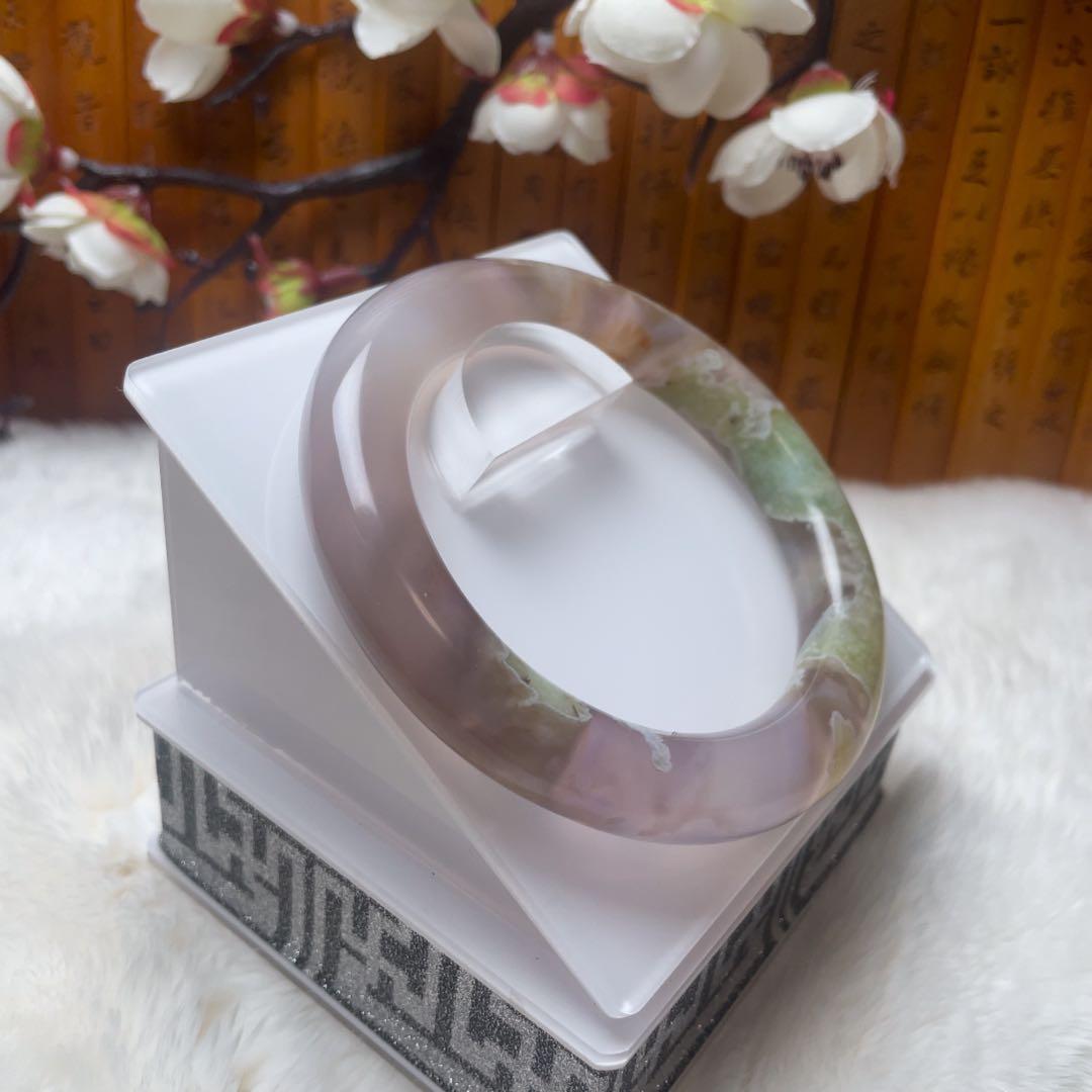 （57.8mm）天然石【美品-✨樹枝瑪瑙、桜瑪瑙】和田玉/軟玉/翡翠　バングル