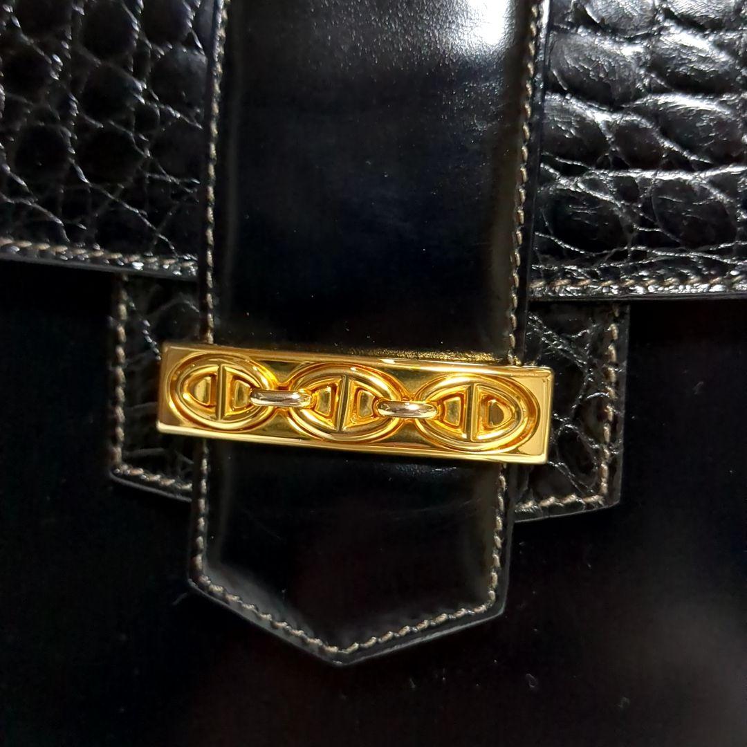 ✨極美品✨GUCCI クラッチバッグ チェーン クロコ型押し ブラック ゴールド