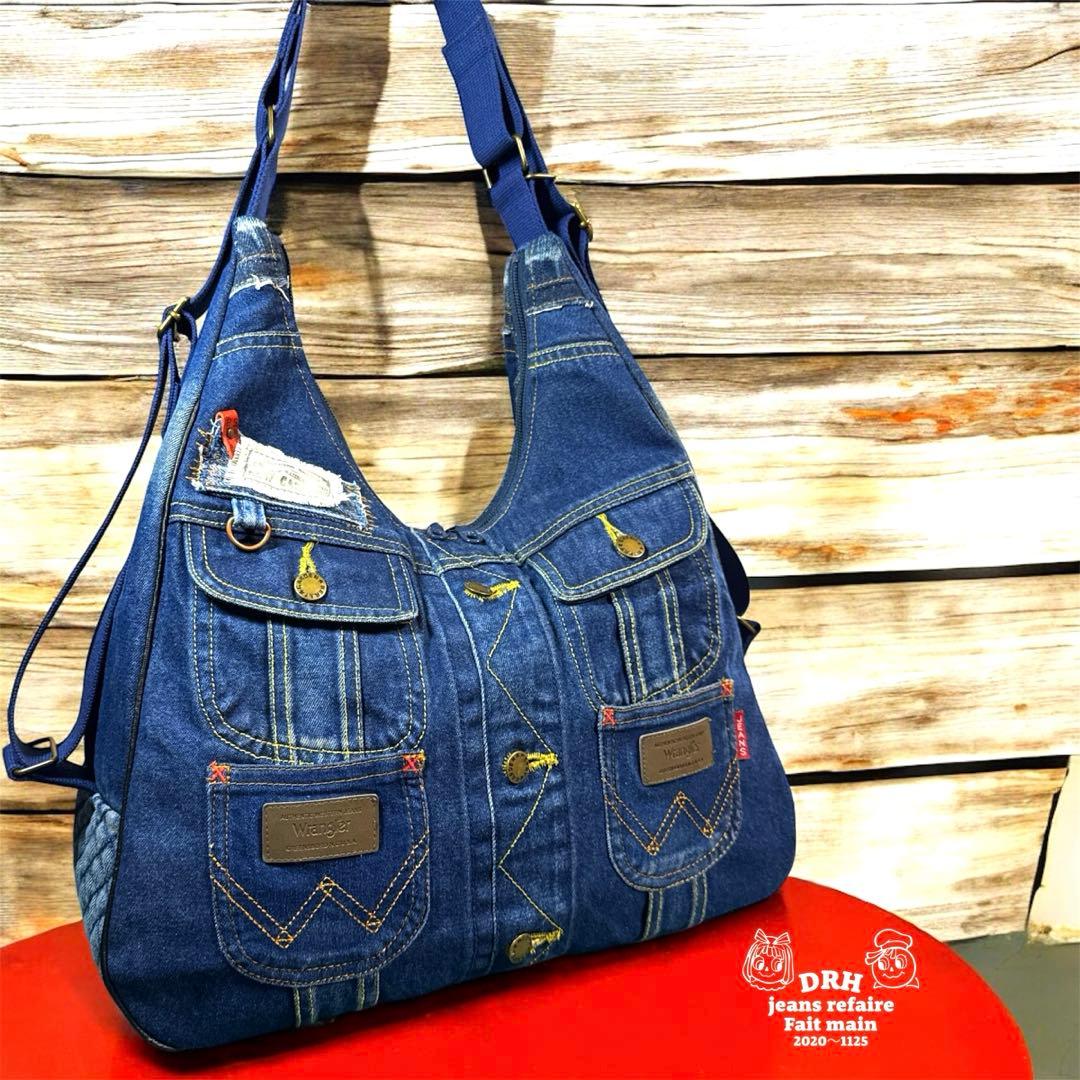 デニムリメイクバッグ 多機能性 Lサイズ