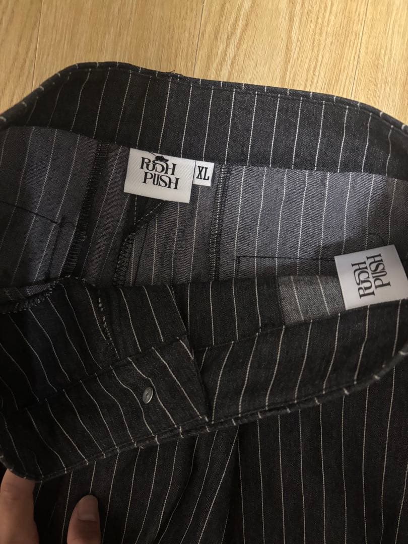 PUSH PUSH ワイドパンツブラックストライプデニム
