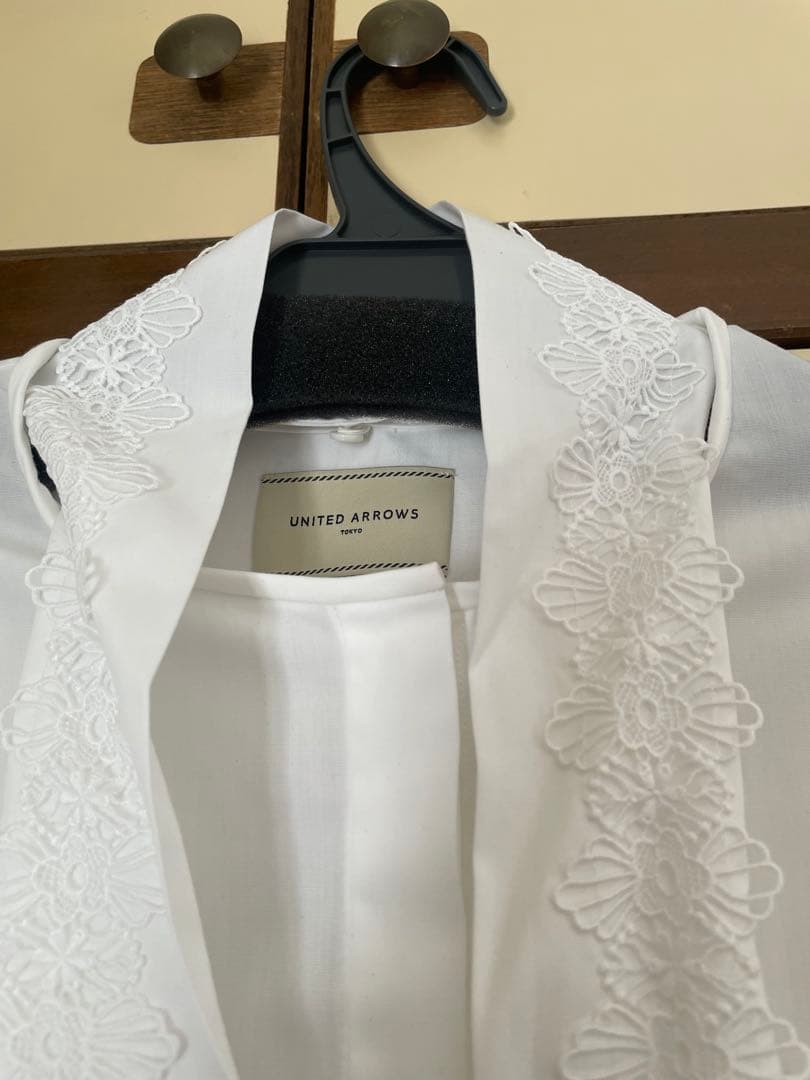 レース コンビ ボウタイ リボンブラウス ウォッシャブルUNITEDARROWS