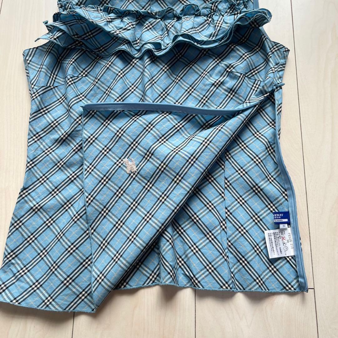 Y2K バーバリーブルーレーベル ノバチェック フリル キャミソール 青