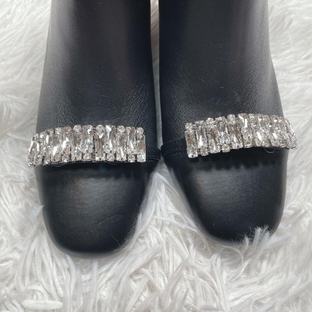 新品　未使用　セルフォード　ショートブーツ　レザー　ブラック　ビジュー　22.5