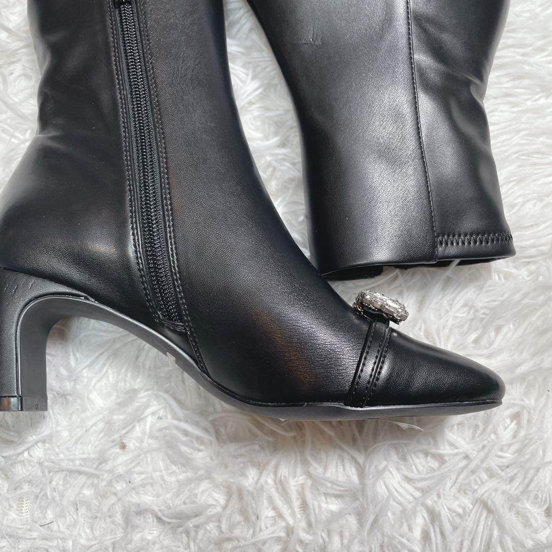 新品　未使用　セルフォード　ショートブーツ　レザー　ブラック　ビジュー　22.5