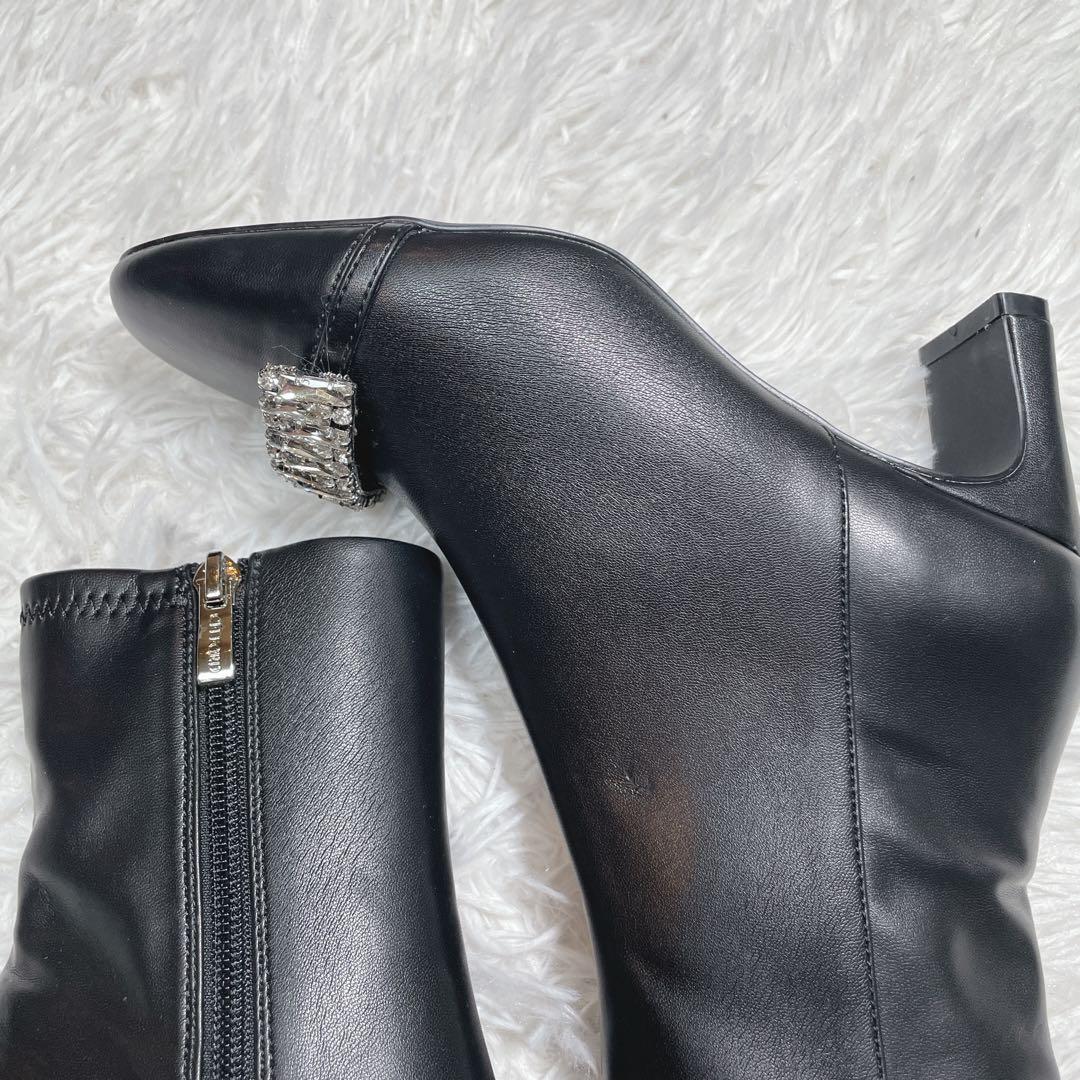 新品　未使用　セルフォード　ショートブーツ　レザー　ブラック　ビジュー　22.5