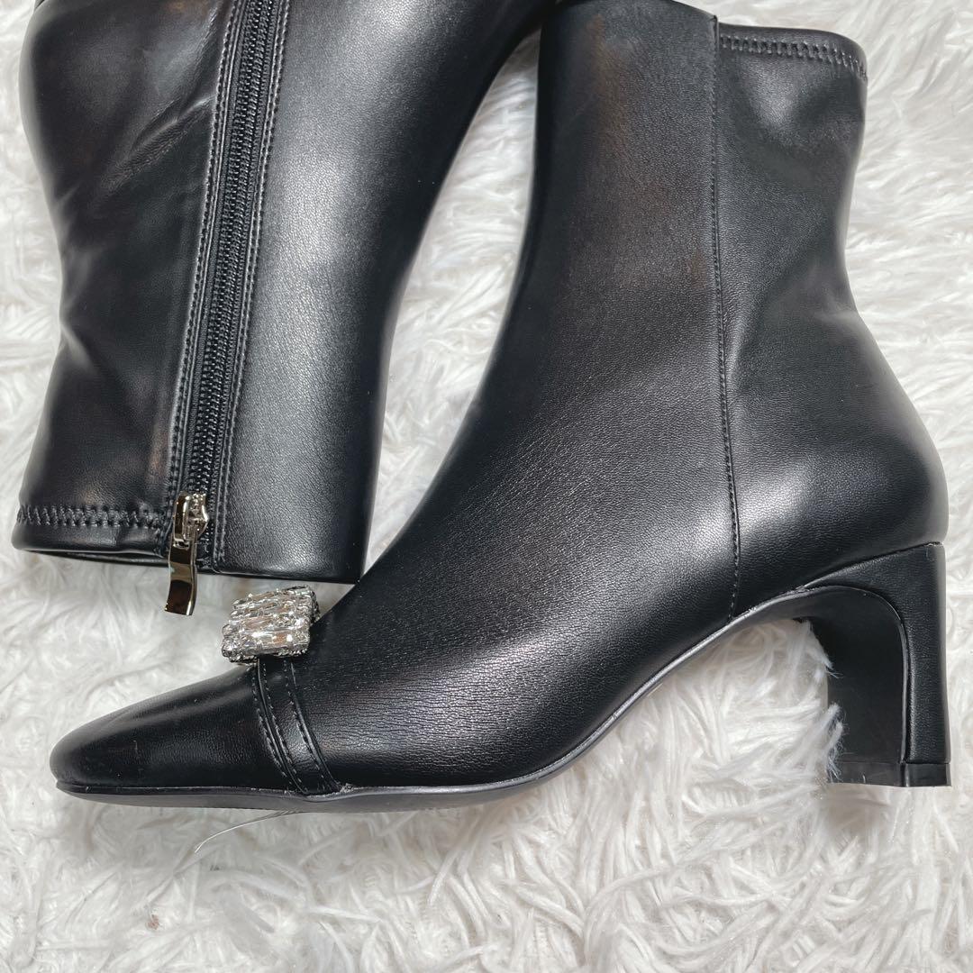 新品　未使用　セルフォード　ショートブーツ　レザー　ブラック　ビジュー　22.5
