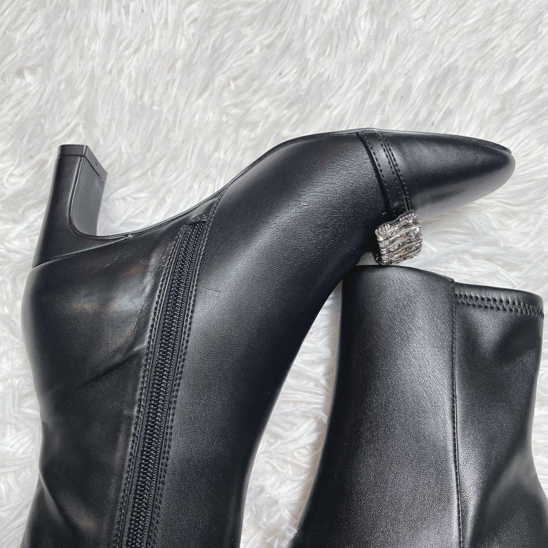 新品　未使用　セルフォード　ショートブーツ　レザー　ブラック　ビジュー　22.5