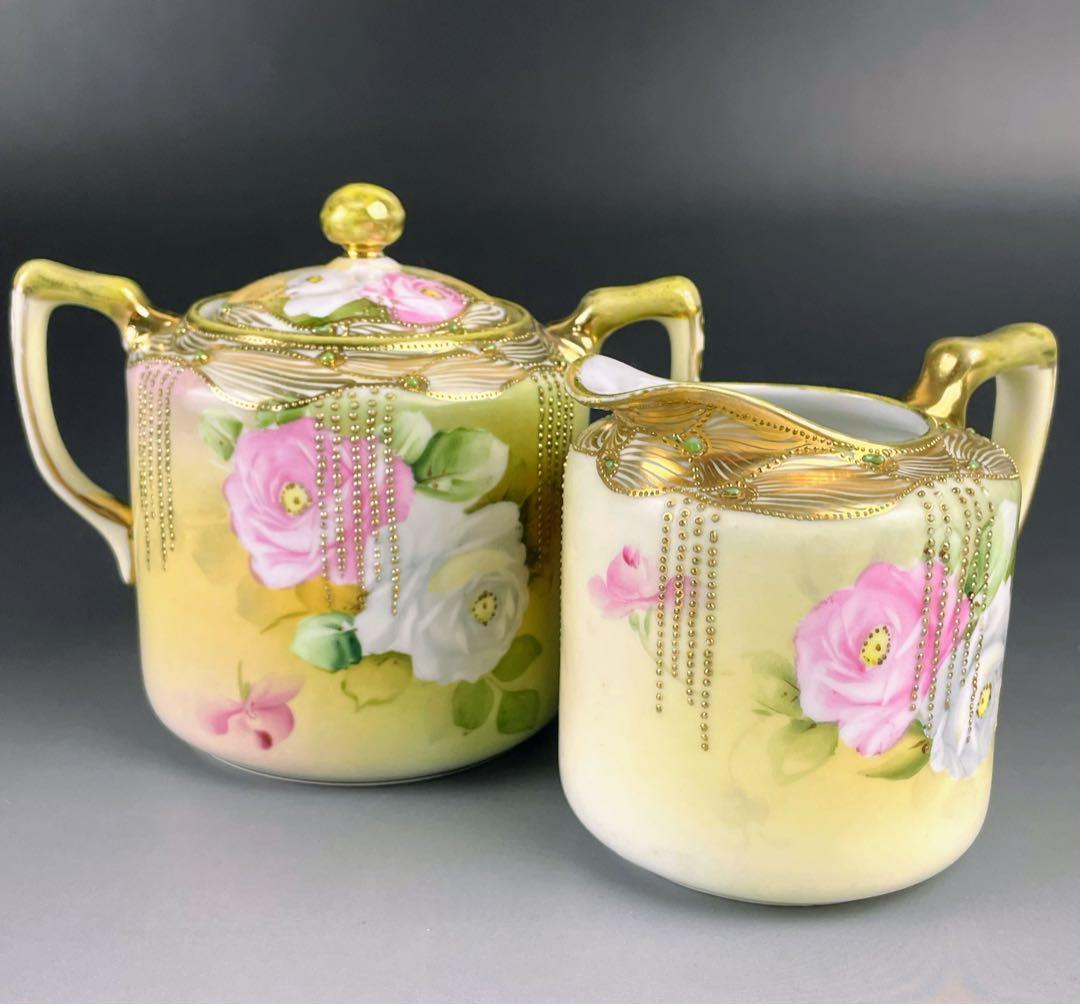 【専用】オールドノリタケ 薔薇紋 シュガーボウル クリーマー ジュエル 金盛り