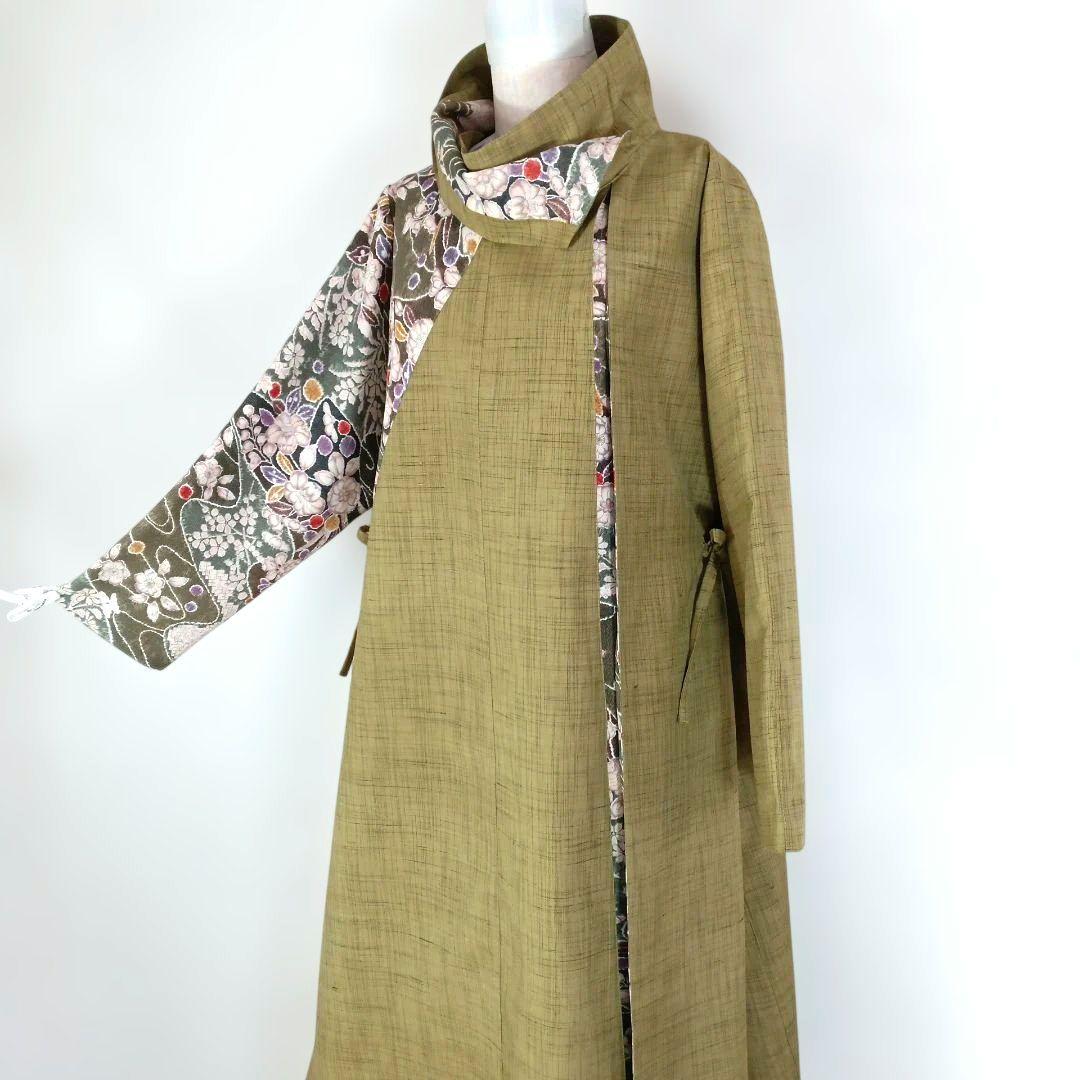 328　手染め大輔　着物リメイク　紬と縮緬辻ヶ花　ワンピース　Ｌ〜フリーサイズ