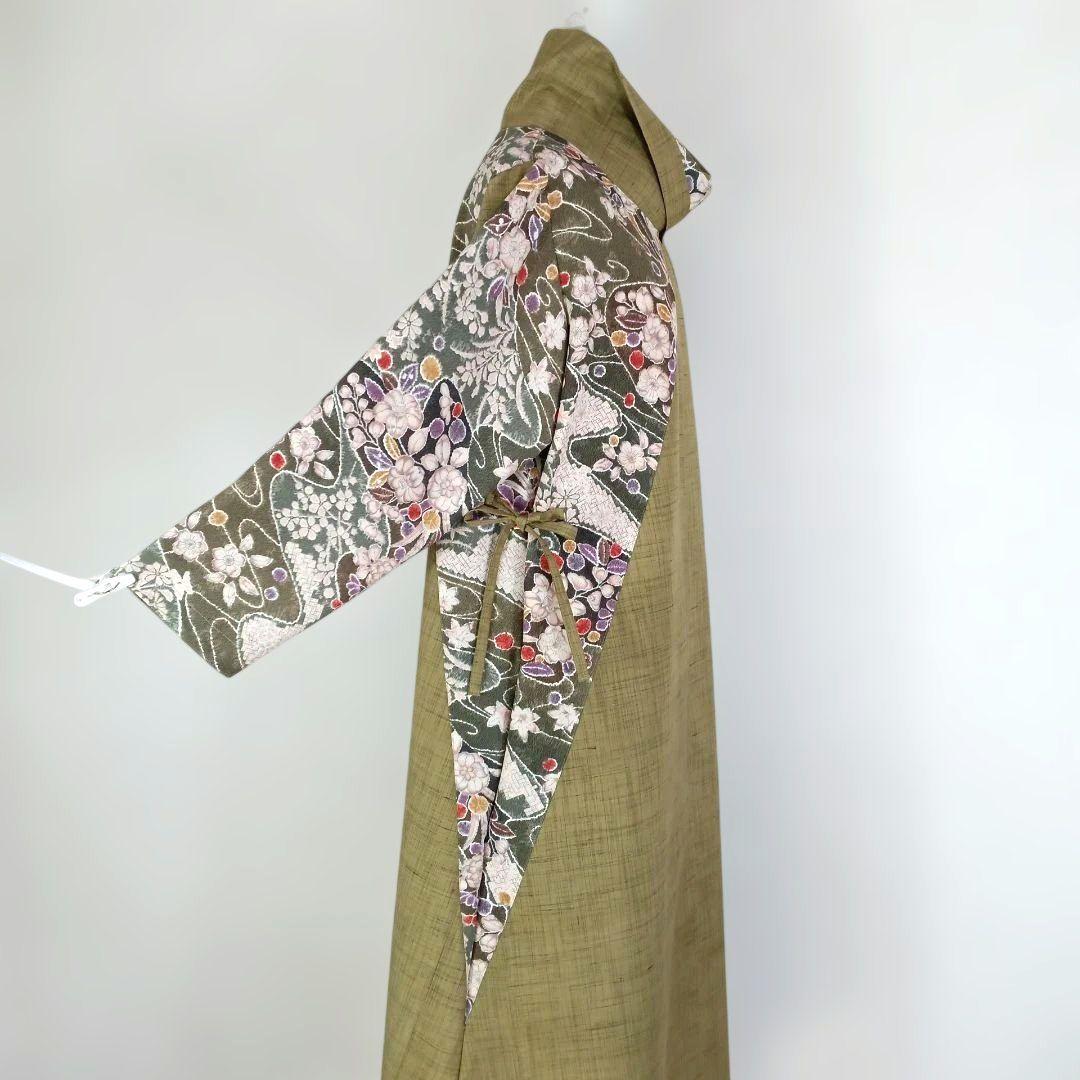 328　手染め大輔　着物リメイク　紬と縮緬辻ヶ花　ワンピース　Ｌ〜フリーサイズ