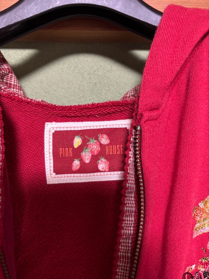 PINK HOUSE 赤 花柄 ジップアップパーカー