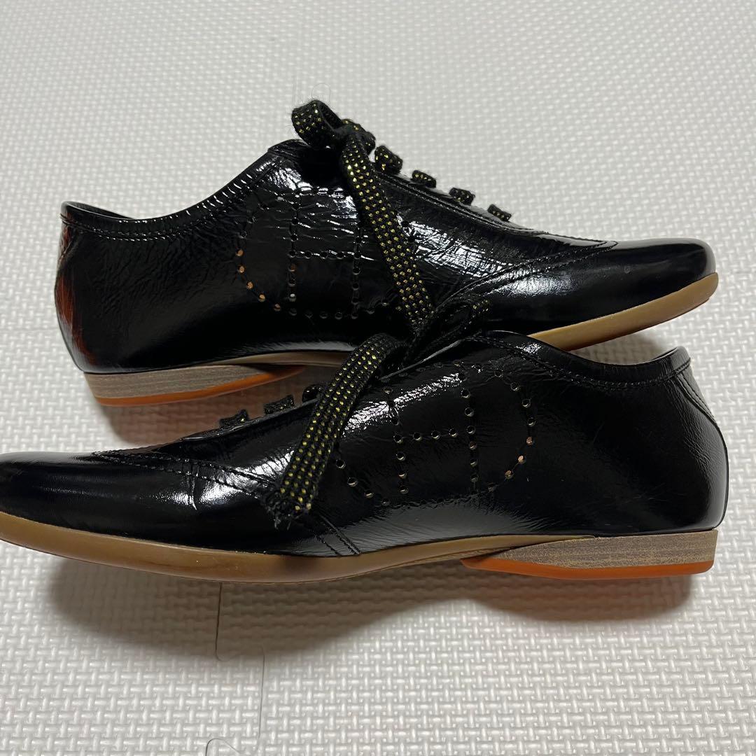 極美品 HERMES エルメス エナメルシューズ 黒 レディース 35 ペタンコ