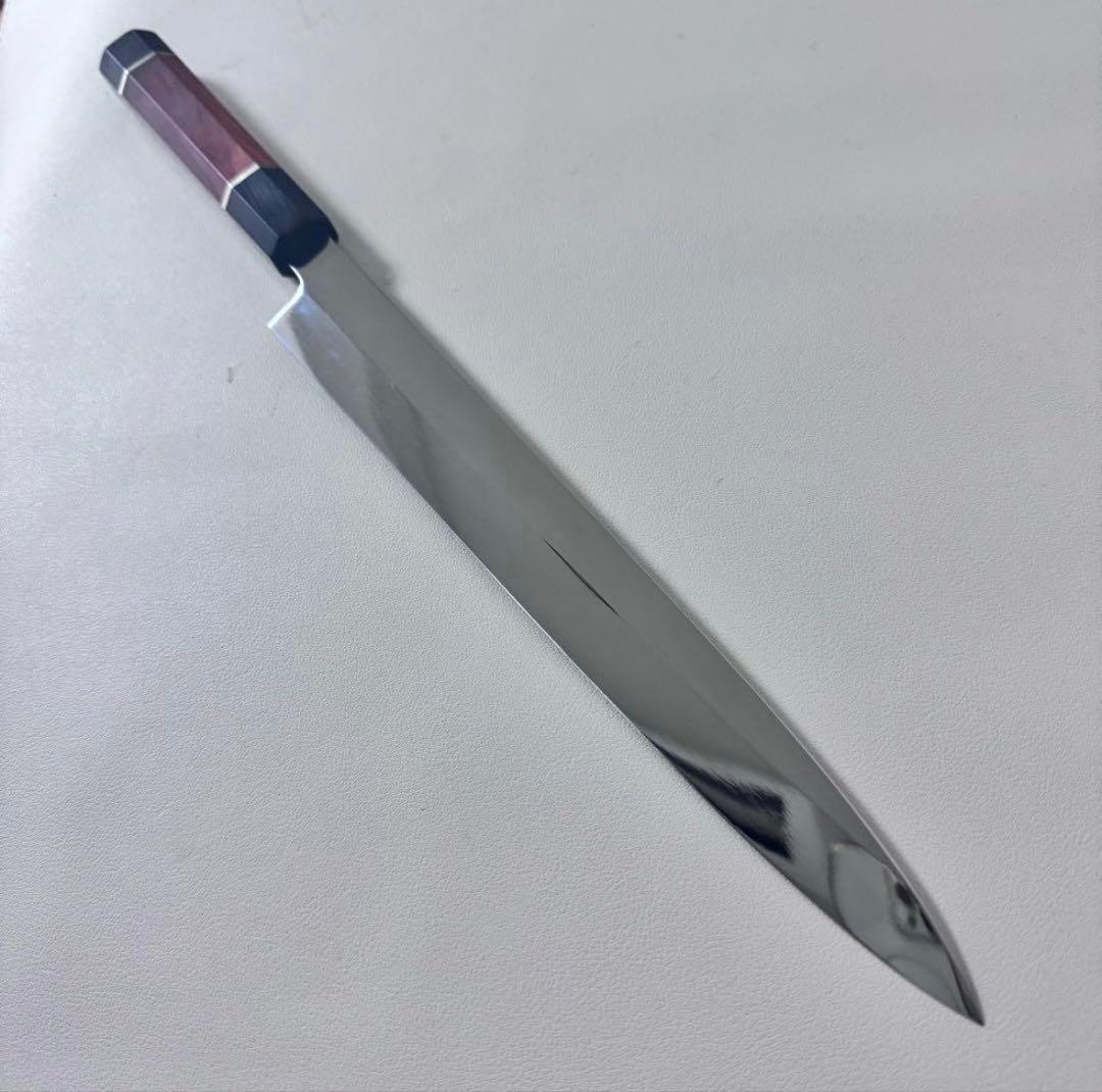 「ゆうちゃんママ 」270mm 切付柳刃包丁 鏡面　黒檀八角柄 刺身包丁