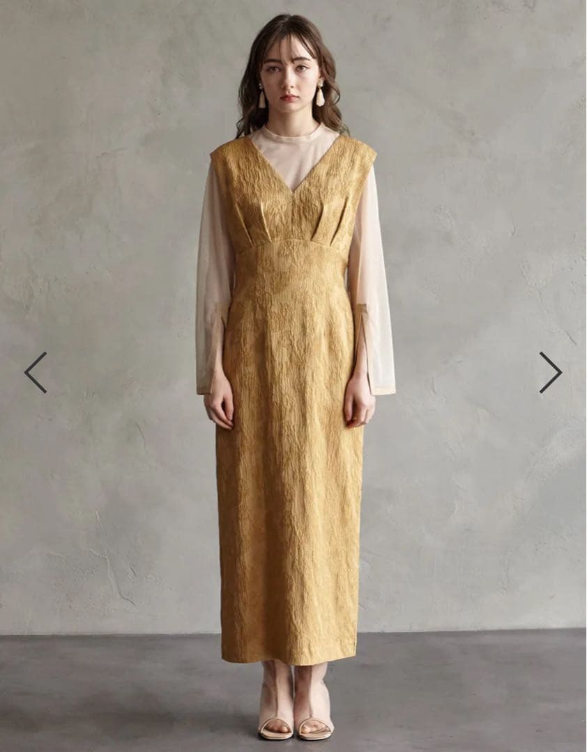 チュールブラウス付きジャカードIラインドレス