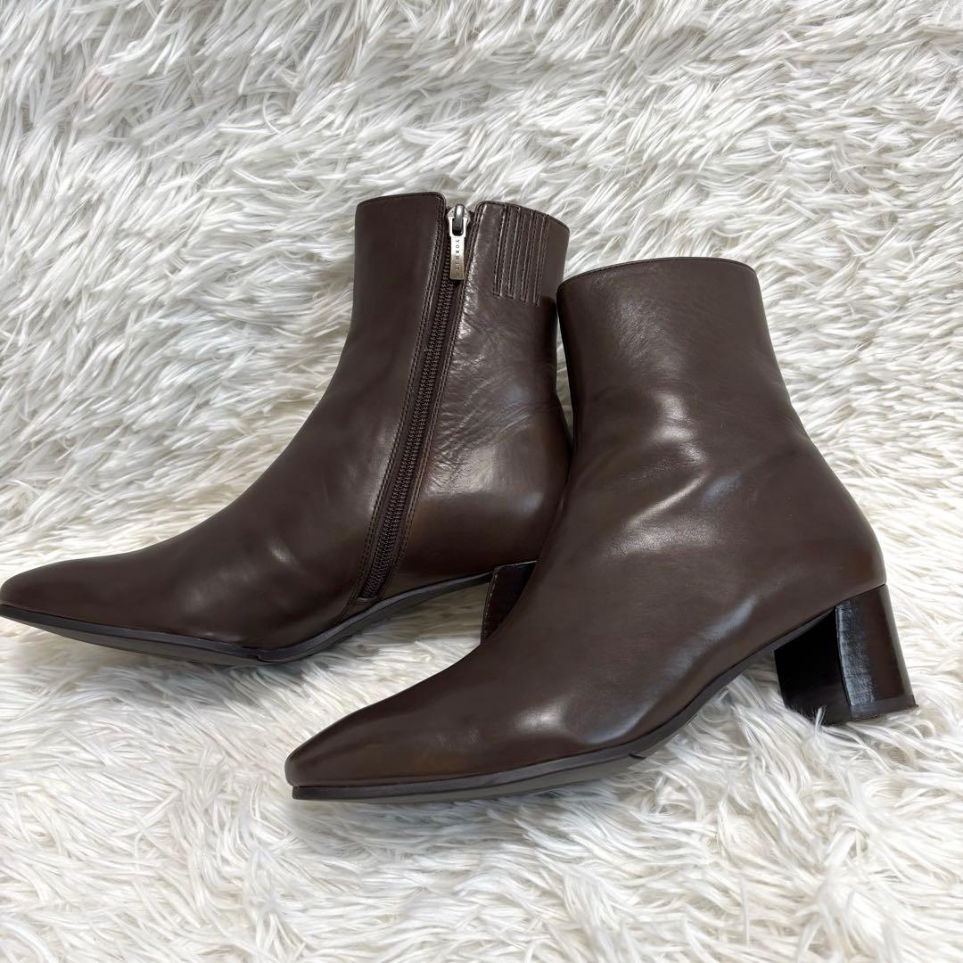 極美品★YOSHITO ショートブーツ 本革 柔軟 サイドジップ ブラウン