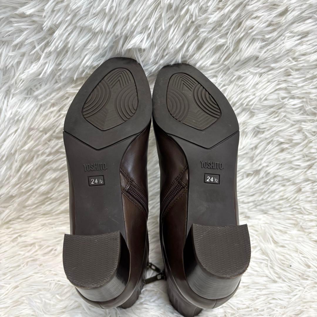 極美品★YOSHITO ショートブーツ 本革 柔軟 サイドジップ ブラウン