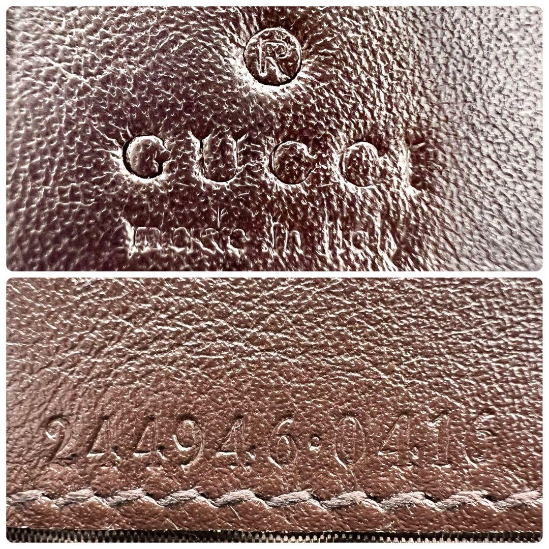 極美品✨グッチ 長財布 GG シマ レザー ダークブラウン ゴールド プレート