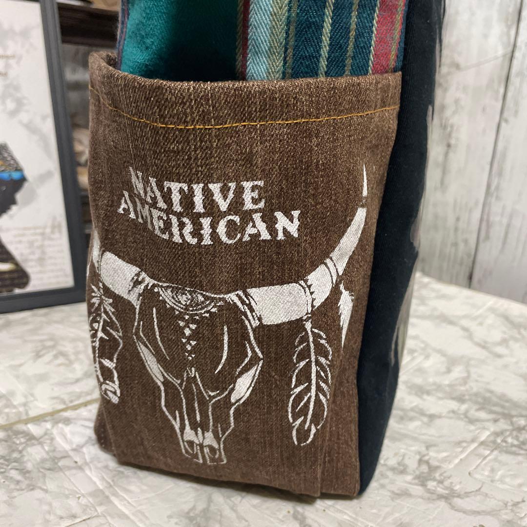 No.527デニムリメイクバッグ　トートバッグ　キャットインディアン