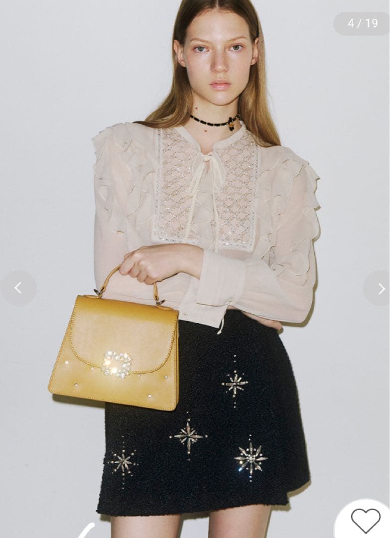 【試着のみ】LILY BROWN スノーフレークビジューミニスカート BLK 1