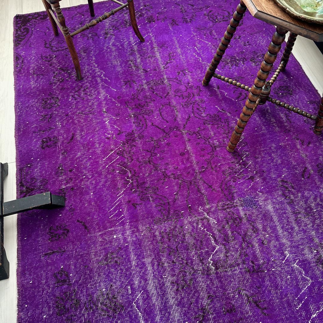 トルコ ヴィンテージラグA103大判 レア パープル マゼンタ オーバーダイ
