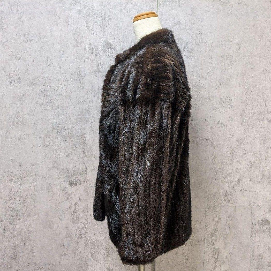 サガミンク 本毛皮 ミンクファーコート ダークブラウン Fサイズ 美品