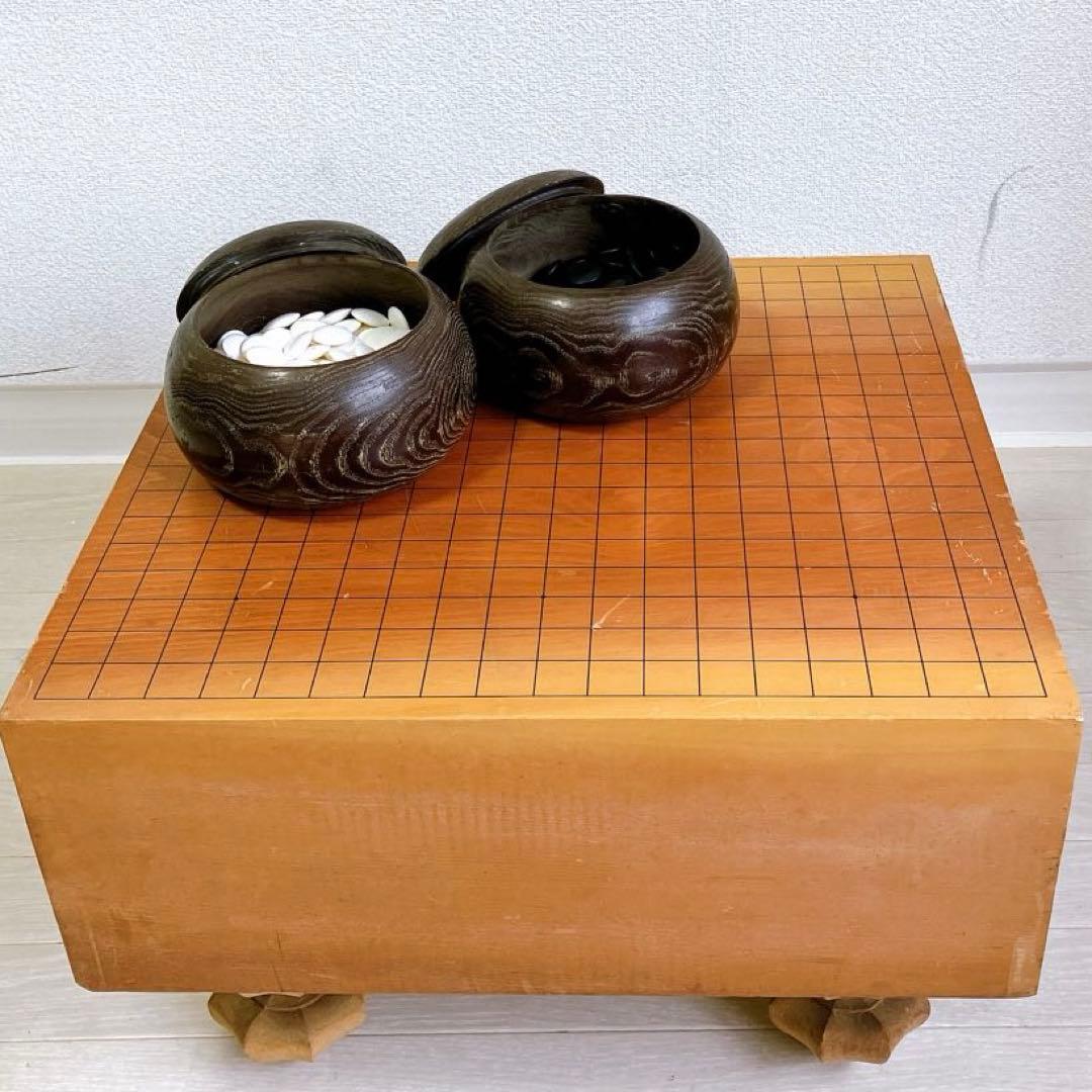 高級 囲碁版 セット へそあり 板目木表 昭和52年 レトロ 蛤石 那智黒石