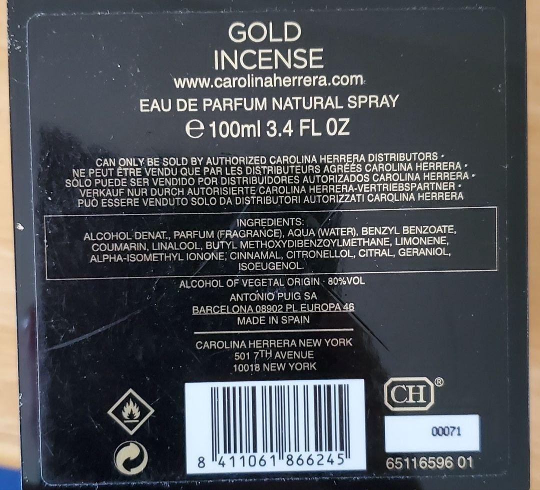 CAROLINA HERRERA GOLD INCENSE 100ml残り90